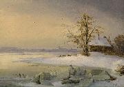 Theodor Hosemann Blick uber die Havel auf das winterliche Brandenburg. oil painting reproduction